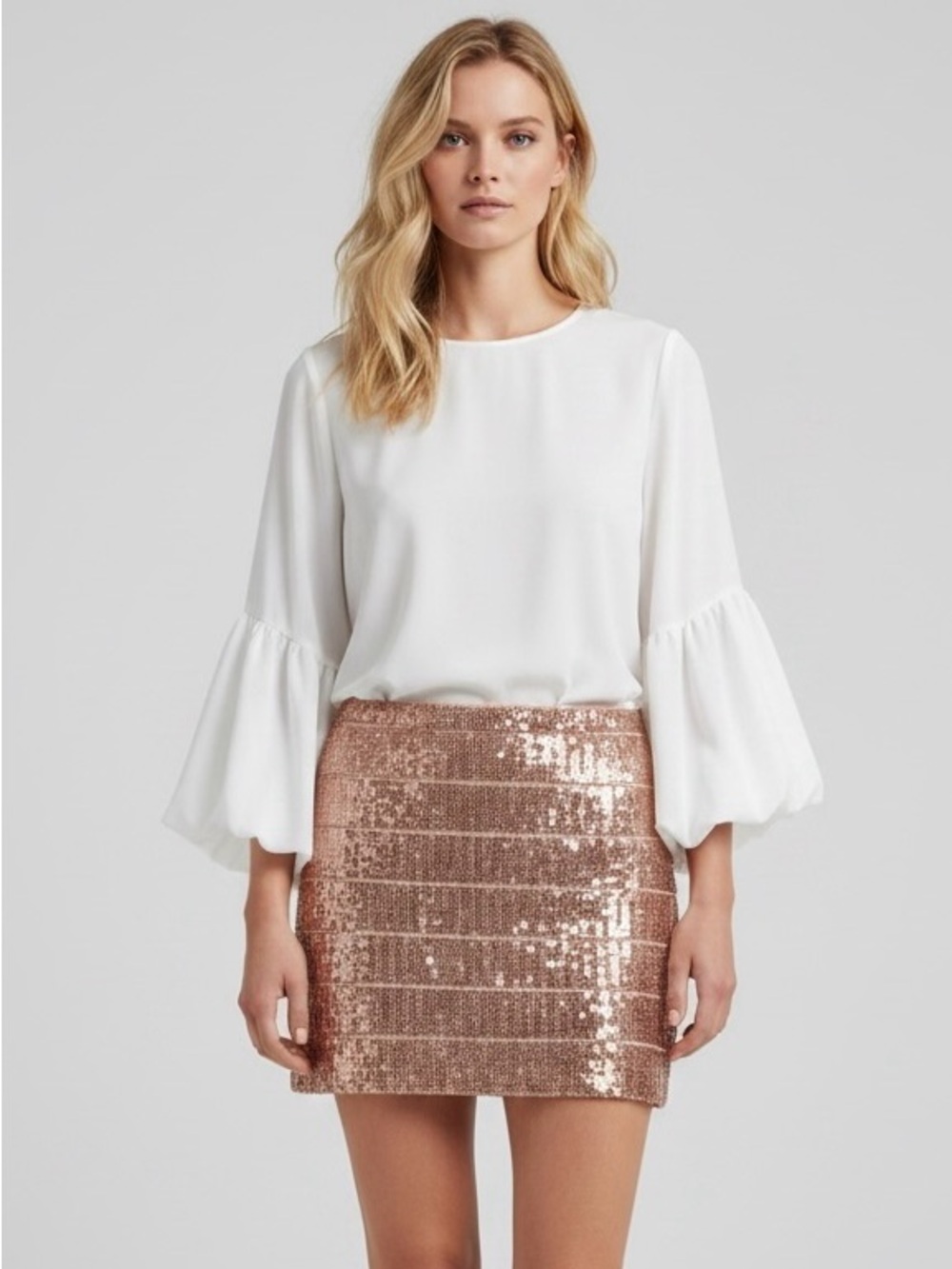 Haute Hippie Sequins Bandage Style Rose Gold Bodycon Mini Skirt
